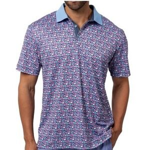 Swannies Golf Mike V Polo Periwinkle Floral Athletic Performance Men's Size XXL
